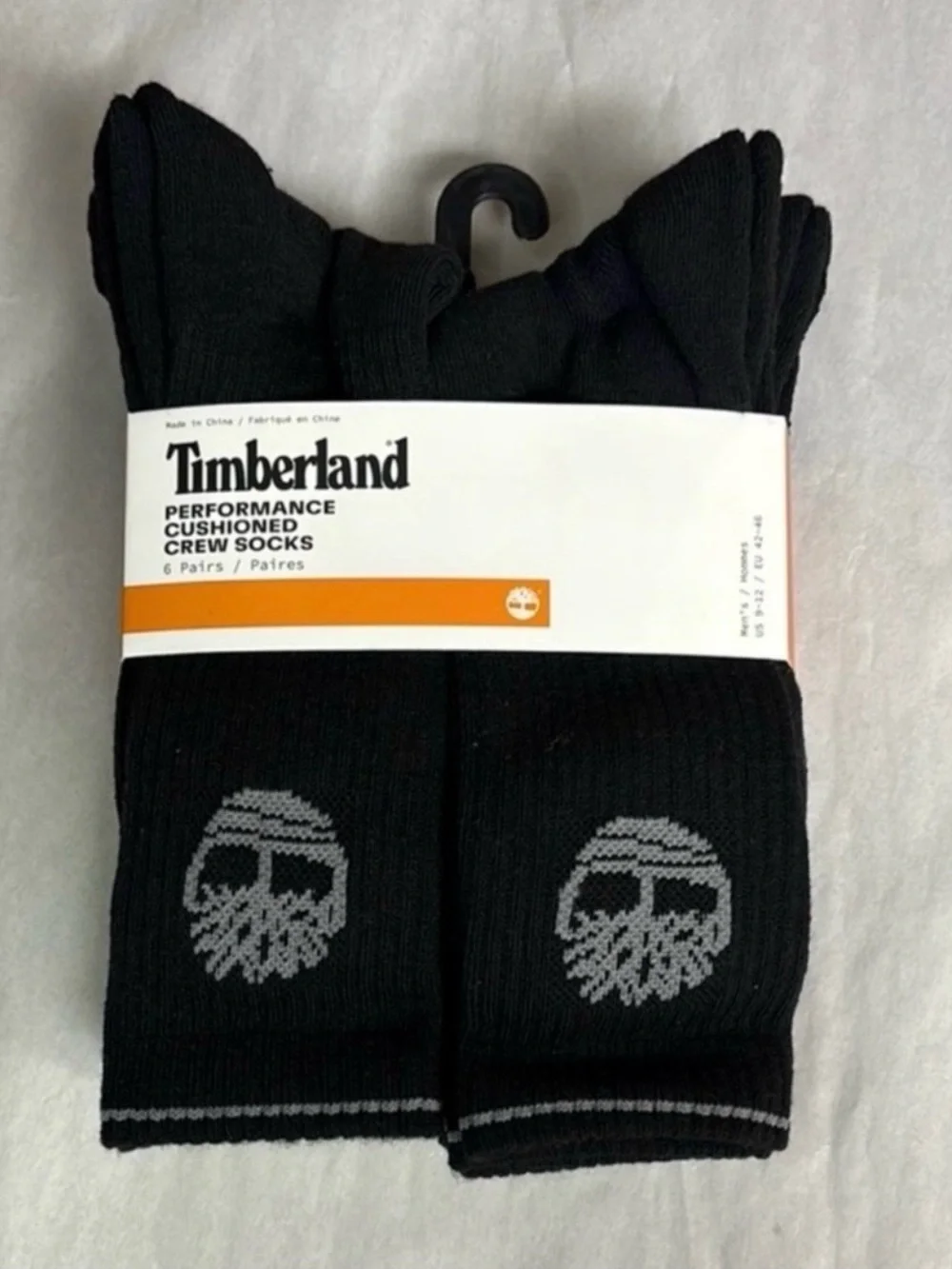 New Timberland Socks 6 Pair Men’s Black Performance Cushioned Crew Casual Socks